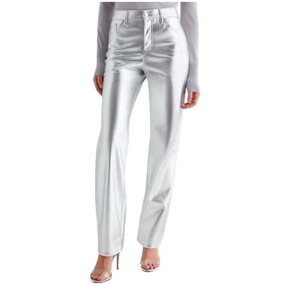 Express Silver Straight Leg Ultra High Rise Pants Sz 8 - Picture 1 of 7